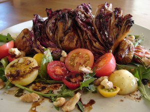 Indian summer grilled fig and radhiccio on a rosemary skewer