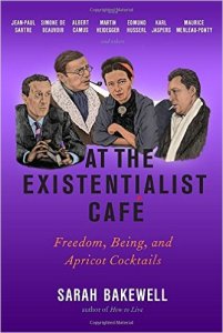 Cover of At The Existentialist Cafe featuring four philosophers facing each other as if in conversation