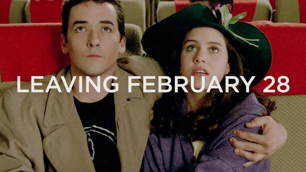 A still from Say Anything with the words “Leaving February 28.”